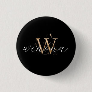 Badge Rond 2,50 Cm Gold Glitter W Initial Script Name Modern Elegant