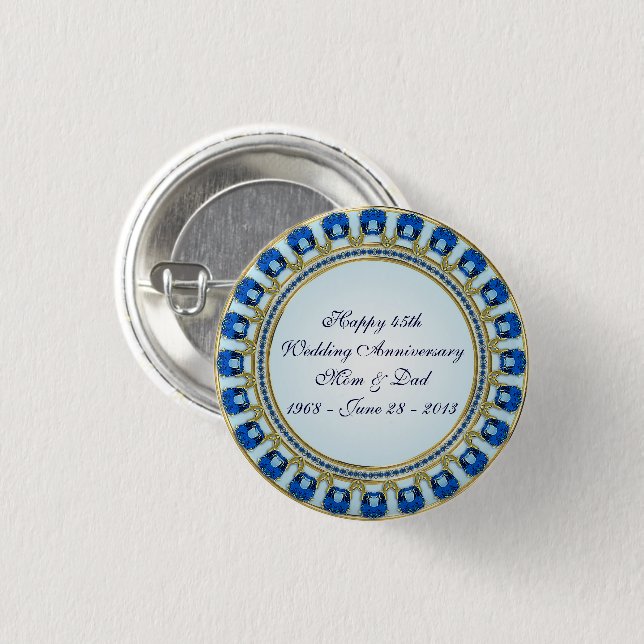 Badge Rond 2,50 Cm Gold Sapphire Bleu 45e anniversaire Mariage (Devant & derrière)