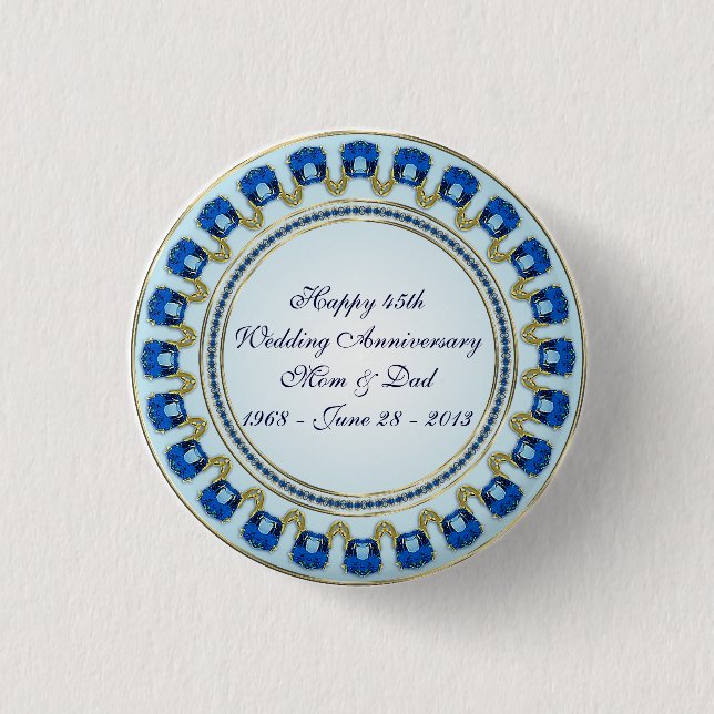 Badge Rond 2,50 Cm Gold Sapphire Bleu 45e anniversaire Mariage (Devant)