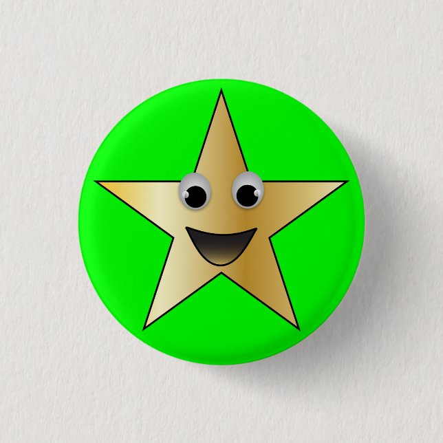 Badge Rond 2,50 Cm Gold Star avec visage souriant (Devant)