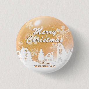 Badge Rond 2,50 Cm Gold White House Snowflakes Noël Bonne année