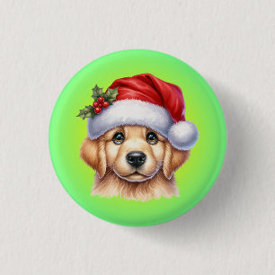 Badge Rond 2,50 Cm Golden Retriever Chien avec le Père Noël Style-825