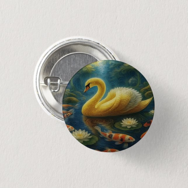Badge Rond 2,50 Cm Golden Swan Button (Devant & derrière)