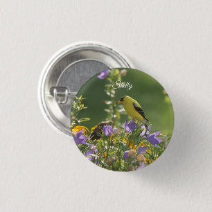 Badge Rond 2,50 Cm Goldfinch on a Harebell Flower