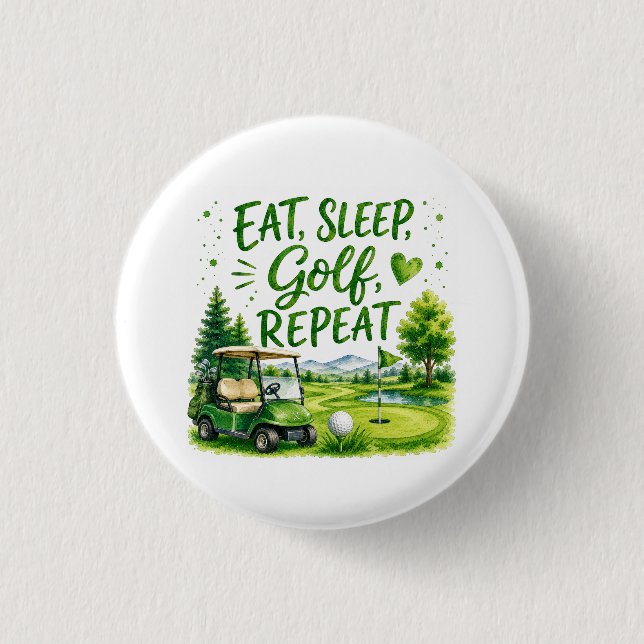 Badge Rond 2,50 Cm Golf manger dormir golf répéter  (Devant)