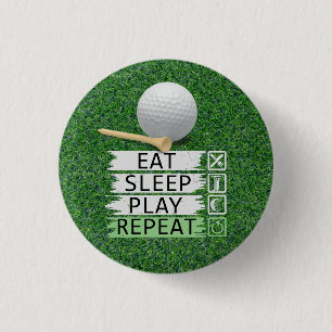 Badge Rond 2,50 Cm Golf Manger Dormir Jouer Répéter sur l'herbe verte