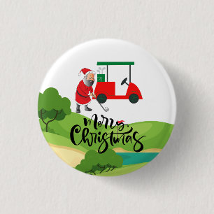 Badge Rond 2,50 Cm Golf Santa Claus Joyeux Noël sur Green