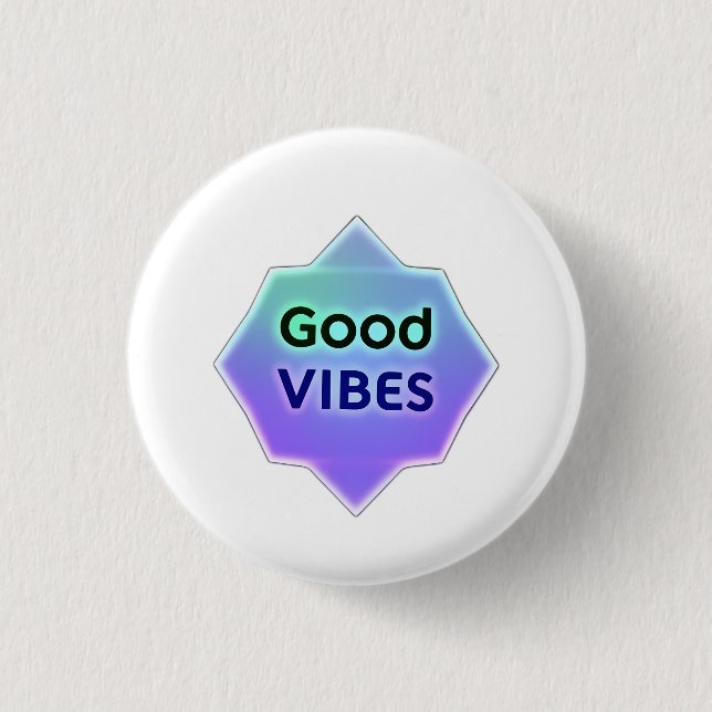 Badge Rond 2,50 Cm "Good Vibes" Text on Gradient Star Shape (Devant)