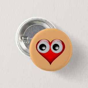 Badge Rond 2,50 Cm Googly Coeur des yeux