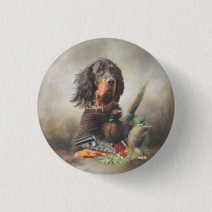 Badge Rond 2,50 Cm Gordon setter with pheasants, Art