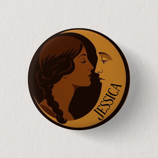 Badge Rond 2,50 Cm Gothic Art Deco Girl and Crescent Moon editable (Devant)