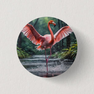 Badge Rond 2,50 Cm Grâce en vol : La Riverdance des flamants roses