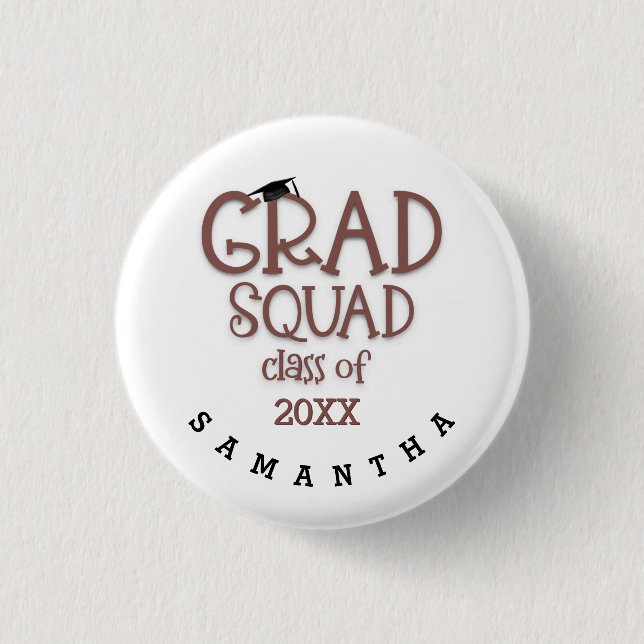 Badge Rond 2,50 Cm Grad Squad Girly Nom Année Diplômée (Devant)