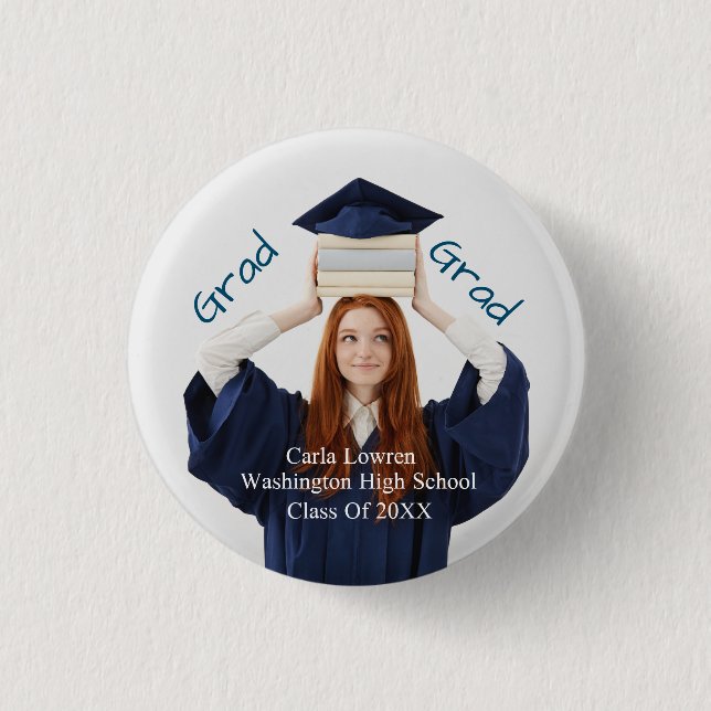 Badge Rond 2,50 Cm graduation fille personnalisée photo simple script (Devant)