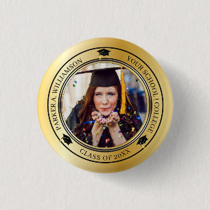 Badge Rond 2,50 Cm Graduation Photo Gold Tone Casquette de classe Ann