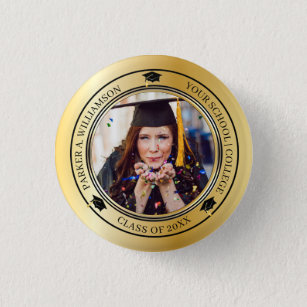 Badge Rond 2,50 Cm Graduation Photo Gold Tone Casquette de classe Ann