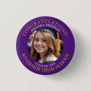 Badge Rond 2,50 Cm Graduation photo moderne violet or