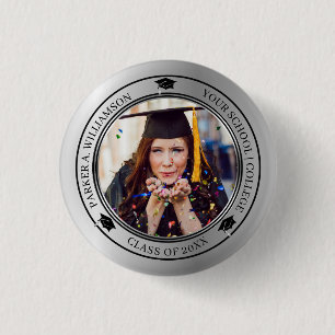 Badge Rond 2,50 Cm Graduation Photo Silver Tone Grad Classe Casquette