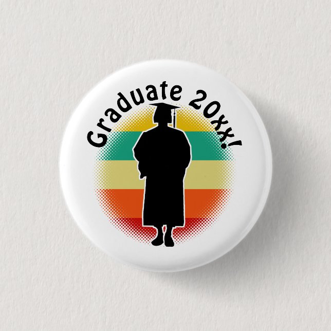 Badge Rond 2,50 Cm Graduation Rétro Casquette et femme fille diplômée (Devant)