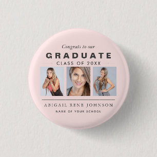 Badge Rond 2,50 Cm Graduation rose pâle Collage photo personnalisée