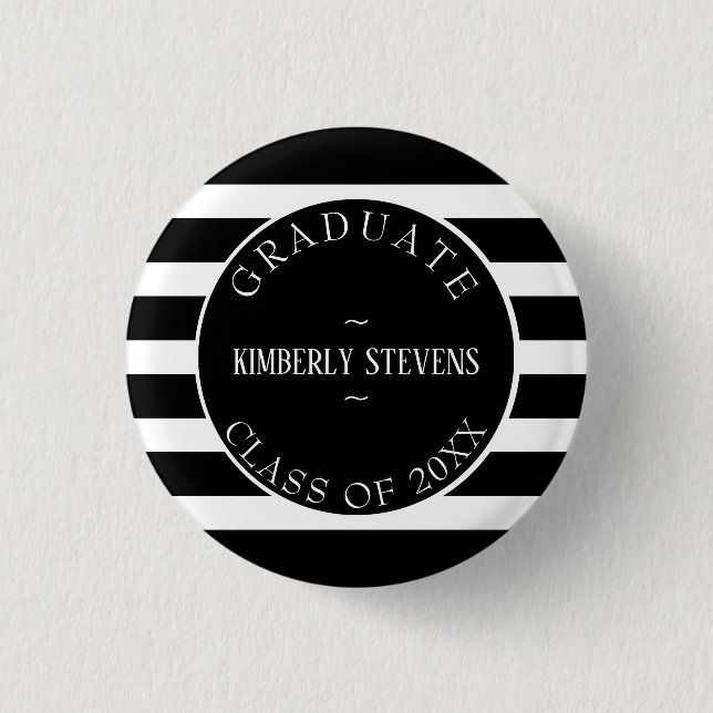Badge Rond 2,50 Cm Gradué - Motif De Bandes Noir Et Blanc (Devant)