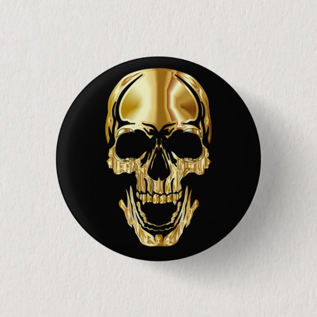 Badge Rond 2,50 Cm Grand crâne d'or noir cool (Devant)