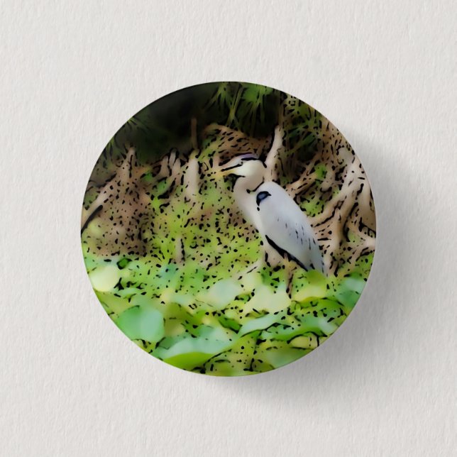 Badge Rond 2,50 Cm Grand héron bleu (Devant)