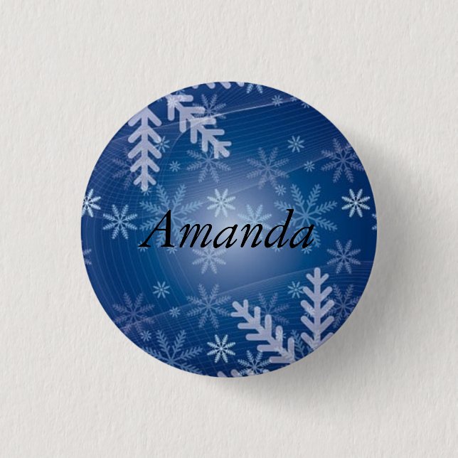 Badge Rond 2,50 Cm Grand magnifique Noël bleu argent SNowflake (Devant)