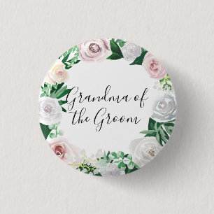 Badge Rond 2,50 Cm Grand-maman verte blanche florale d'aquarelle du