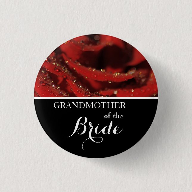 Badge Rond 2,50 Cm Grand-mère de la mariée Mariage Rouge Roses Bouton (Devant)