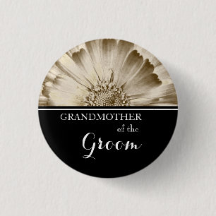 Badge Rond 2,50 Cm Grand-mère du Mariage Groom Gold Daisy