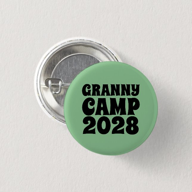 Badge Rond 2,50 Cm Granny Camp Retro Texte vert (Devant & derrière)