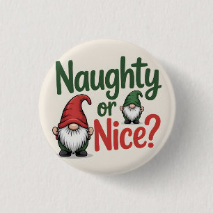 Badge Rond 2,50 Cm Graphisme de Noël Naughty or Nice : Gnomes mignons