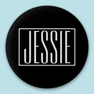 Badge Rond 2,50 Cm Gras & Moderne Votre Nom ou Mot Blanc sur Noir
