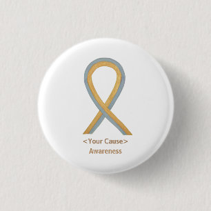 Badge Rond 2,50 Cm Gray and Gold Angel Awareness Ribbon Button Pins