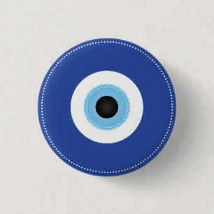 Badge Rond 2,50 Cm Grec Mal Eye Bleu