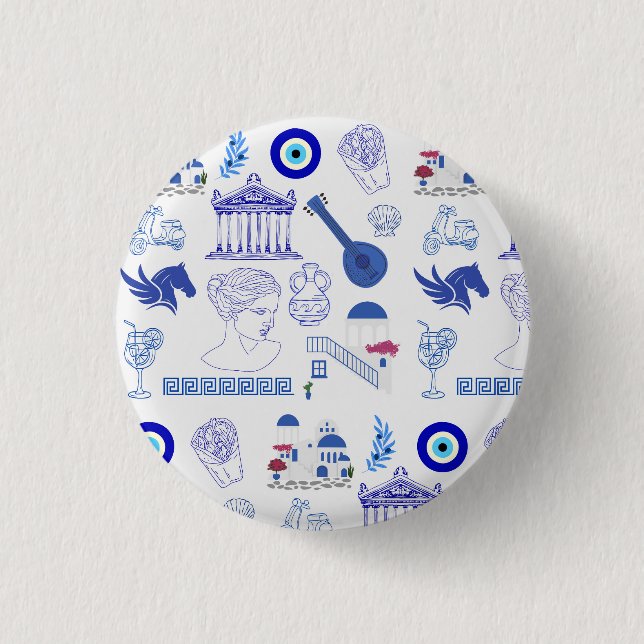 Badge Rond 2,50 Cm Grèce Bleu et Blanc (Devant)