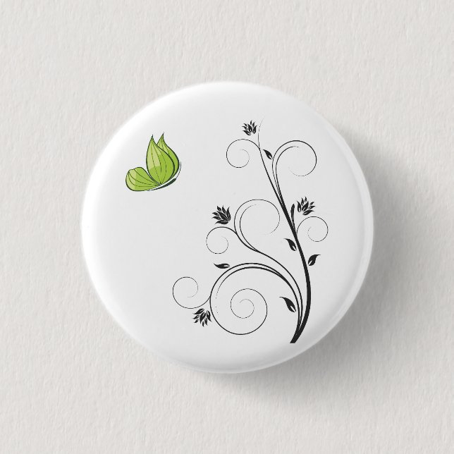Badge Rond 2,50 Cm Green  Butterfly  (Devant)