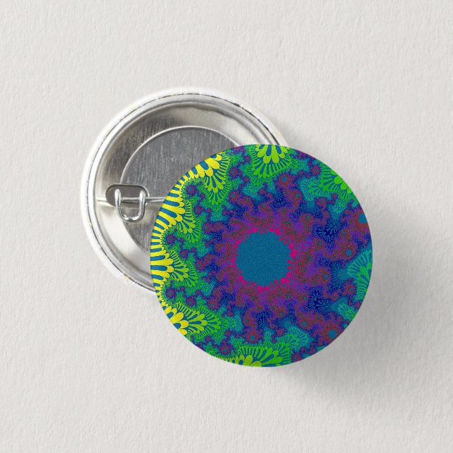 Badge Rond 2,50 Cm Green Rainbow Sunburst (Devant & derrière)