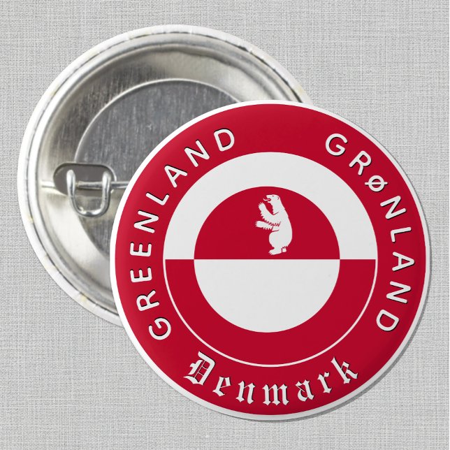 Badge Rond 2,50 Cm Greenland Button, Patriotic, Greenland Flag (Greenland Button / Flag, bear)