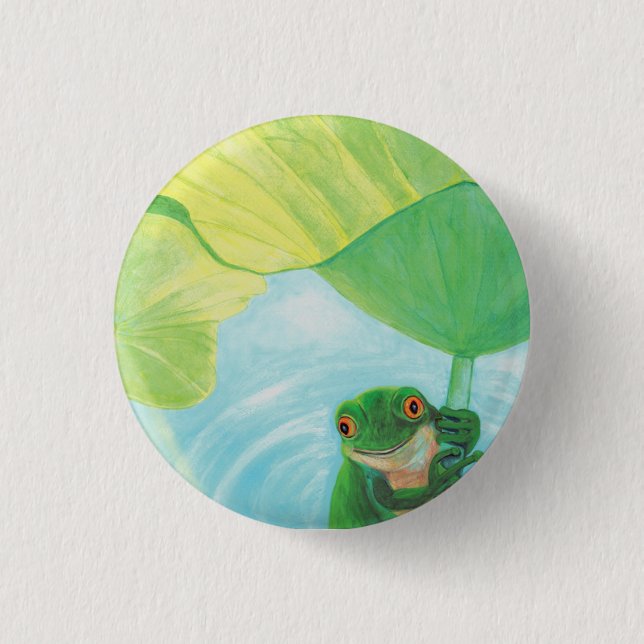Badge Rond 2,50 Cm Grenouille verte sous Pad Lily (Devant)