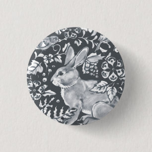Badge Rond 2,50 Cm Gris lapin Motif Floral Bird Woodland Unique