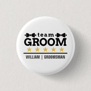 Badge Rond 2,50 Cm Groupe d'équipe   Groomsman   Licence   Blanc noir