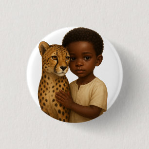 Badge Rond 2,50 Cm Guépard et garçon : Lien du sauvage et de l'innoce