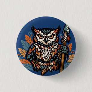Badge Rond 2,50 Cm Guerrier tribal du hibou, gardien de la nuit