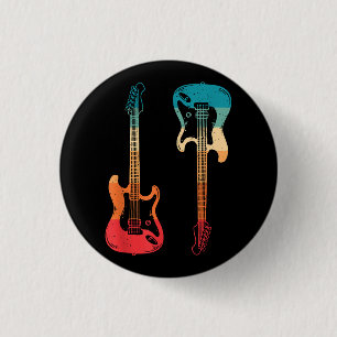 Badge Rond 2,50 Cm Guitare Rétro Guitariste Électrique Basse Guitare