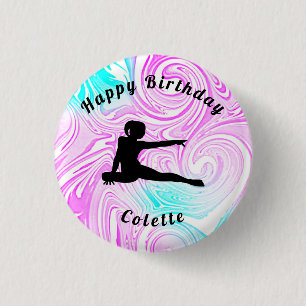 Badge Rond 2,50 Cm Gymnastique / Danse Joyeux Anniversaire Custom Swi