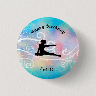 Badge Rond 2,50 Cm Gymnastique / Danse Joyeux Anniversaire Tourbillon