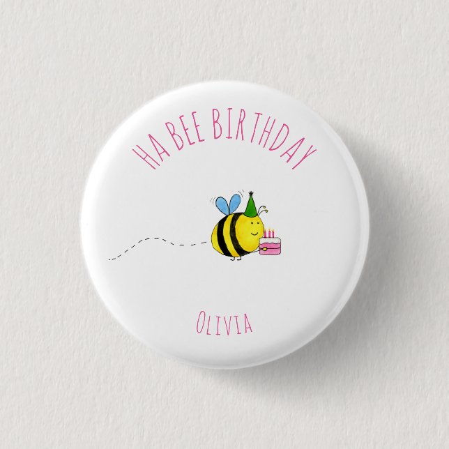 Badge Rond 2,50 Cm Ha Bee Girls Anniversaire (Devant)