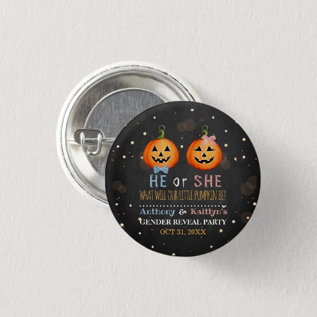 Badge Rond 2,50 Cm Halloween Citrouille Genre Revela Party (Devant & derrière)